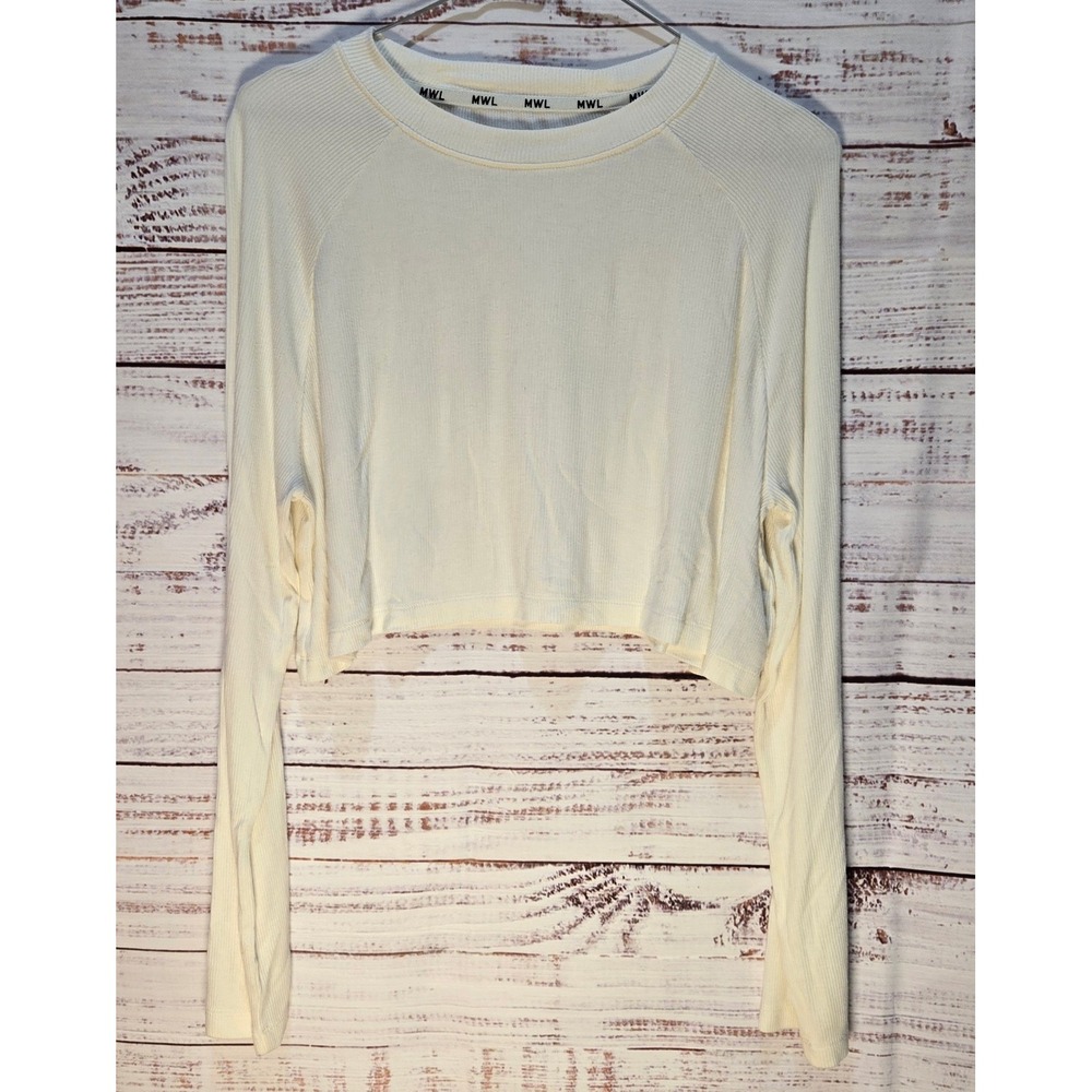 Madewell Cropped Long Sleeve Top Cream Women's XS Ribbed MWL‎